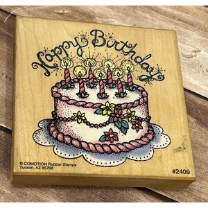 COMOTION # 2409 BIRTHDAY CAKE WOOD MOUNTED RUBBER STAMP